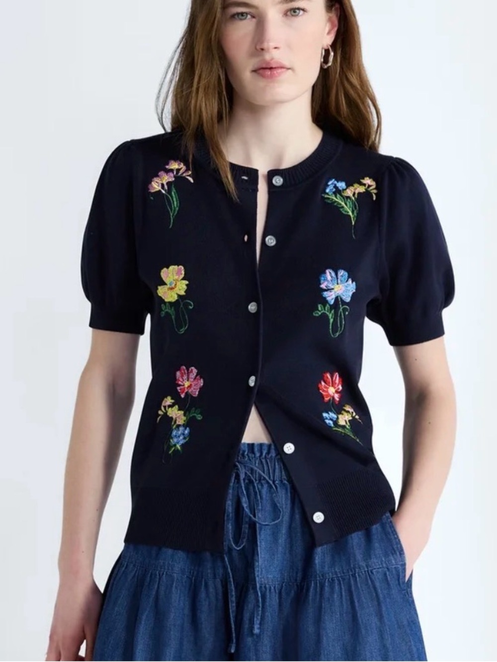 Free Assembly Navy Floral Embroidered Button Cardigan - Picture 5 of 5